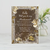 Rustikale Elegance White Rose Bridesmaid Card Einladung (Stehend Vorderseite)