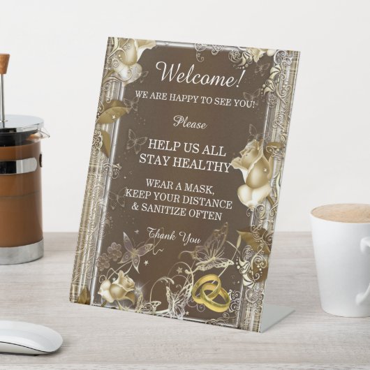 Rustikale Elegance White Rose Hochzeitsicherheit Sockelschild (In SItu)