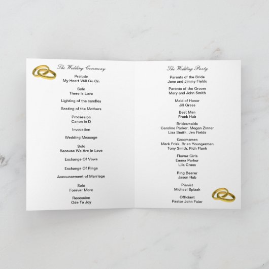 Rustikale Elegance White Rose Programmkarte Programm (Innenseite)