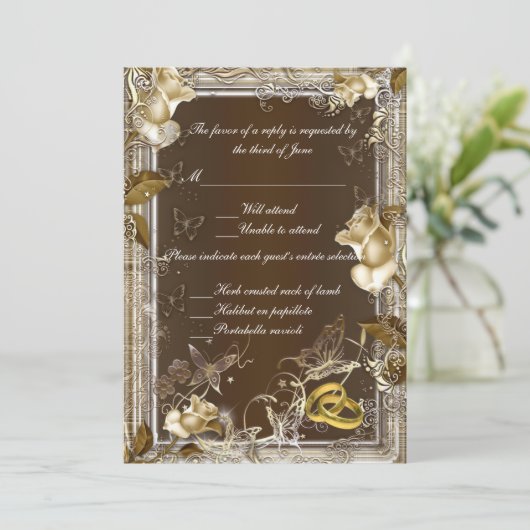 Rustikale Elegance White Rose Response Card Einladung (Stehend Vorderseite)