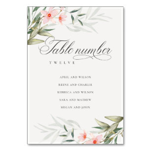 Rustikale Elegant Blush Greenery Blumenzellenname Tischnummer