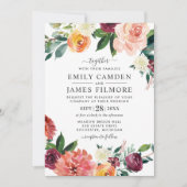 Rustikale Elegant Burgund Blush Fall Blumenhochzei Einladung (Vorderseite)