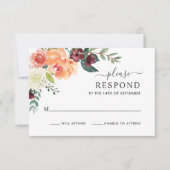 Rustikale Elegant Burgundy Fall Floral Wedding RSVP Karte (Vorderseite)