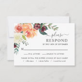 Rustikale Elegant Burgundy Fall Floral Wedding RSVP Karte (Vorderseite)