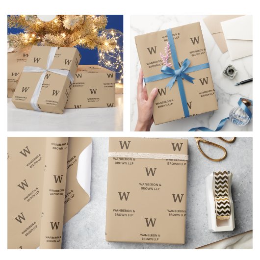 Rustikale Elegant Business Monogram Brown Geschenkpapier