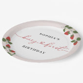 Rustikale Elegant Girl's Berry Erster Geburtstag P Pappteller (Schrägansicht)