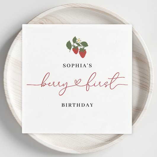 Rustikale Elegant Girl's Berry Erster Geburtstag P Serviette