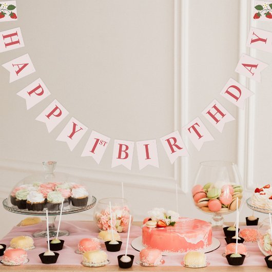 Rustikale Elegant Girl's Berry Erster Geburtstag P Wimpelkette