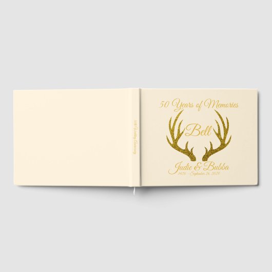 Rustikale Elegant Gold Deer Antlers 50 Jahre Gästebuch (Voll)