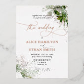 Rustikale Elegant Greenerity Script Wedding Folieneinladung (Vorderseite)