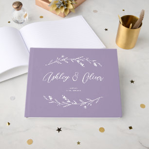 Rustikale Elegant Lavender Lila Wildblumen Hochzei Gästebuch