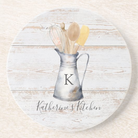 Rustikale Elegant Monogram Kitchen Utensils Getränkeuntersetzer (Vorne)