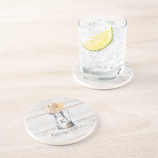 Rustikale Elegant Monogram Kitchen Utensils Getränkeuntersetzer (Seite)