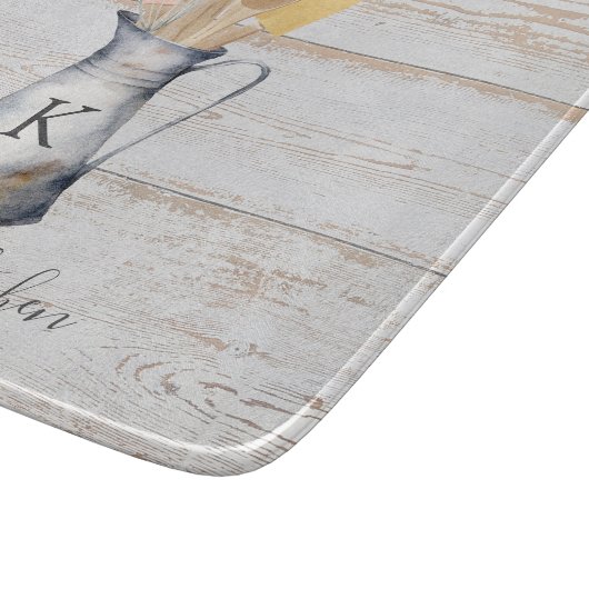 Rustikale Elegant Monogram Kitchen Utensils Schneidebrett (Ecke)