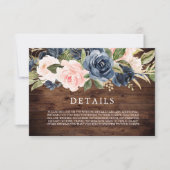 Rustikale Elegant Navy & Blush Wedding Details Car RSVP Karte (Vorderseite)