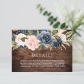 Rustikale Elegant Navy & Blush Wedding Details Car RSVP Karte (Stehend Vorderseite)