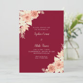 Rustikale Elegant Orange Rose Fall Burgundy Weddin Einladung (Stehend Vorderseite)