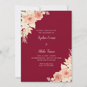 Rustikale Elegant Orange Rose Fall Burgundy Weddin Einladung