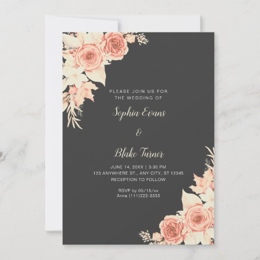 Rustikale Elegant Orange Rose Fall Gray Wedding Einladung (Vorderseite)
