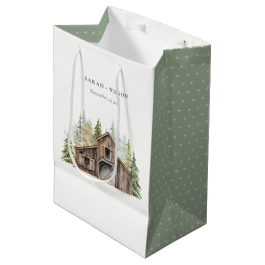 Rustikale Elegant Pine Woods Forest Barnyard Hochz Mittlere Geschenktüte (Vorderseite Schrägansicht)