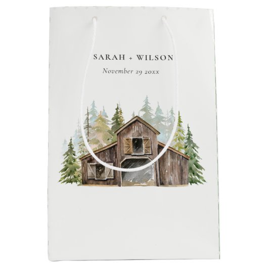 Rustikale Elegant Pine Woods Forest Barnyard Hochz Mittlere Geschenktüte (Vorderseite)
