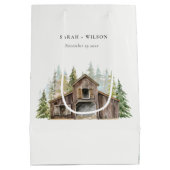 Rustikale Elegant Pine Woods Forest Barnyard Hochz Mittlere Geschenktüte (Rückseite)