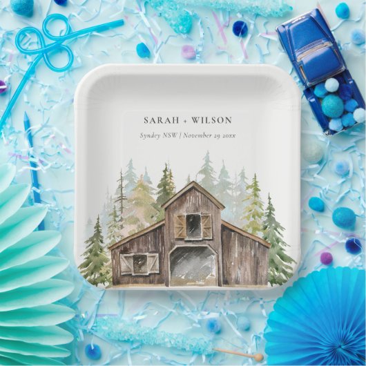 Rustikale Elegant Pine Woods Forest Barnyard Hochz Pappteller (Party)