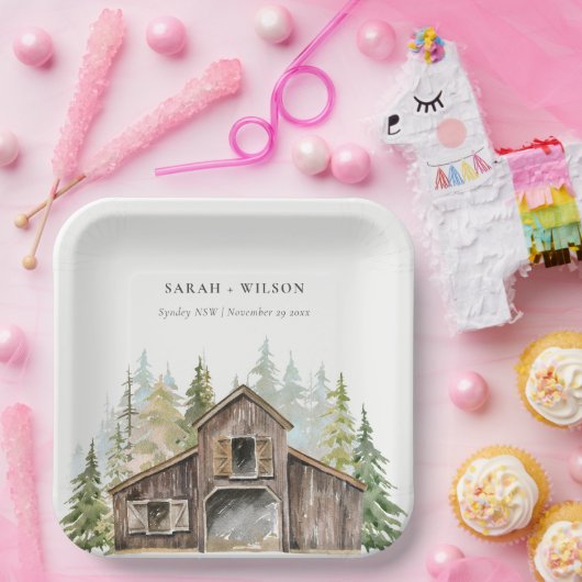 Rustikale Elegant Pine Woods Forest Barnyard Hochz Pappteller (Party)