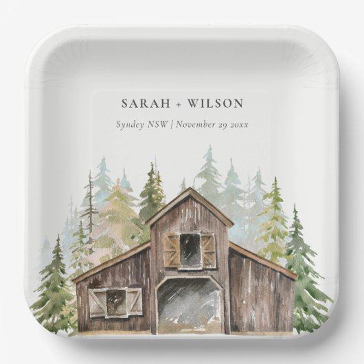 Rustikale Elegant Pine Woods Forest Barnyard Hochz Pappteller (Vorderseite)