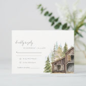 Rustikale Elegant Pine Woods Forest Barnyard Hochz RSVP Karte (Stehend Vorderseite)