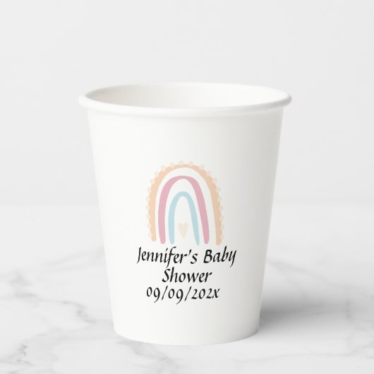 Rustikale Elegant Rainbow Baby Shower Gender-neutr Pappbecher (Vorderseite)