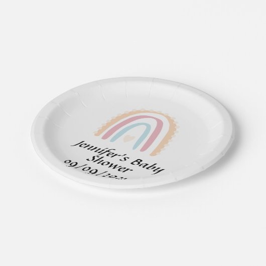 Rustikale Elegant Rainbow Baby Shower Gender-neutr Pappteller (Schrägansicht)