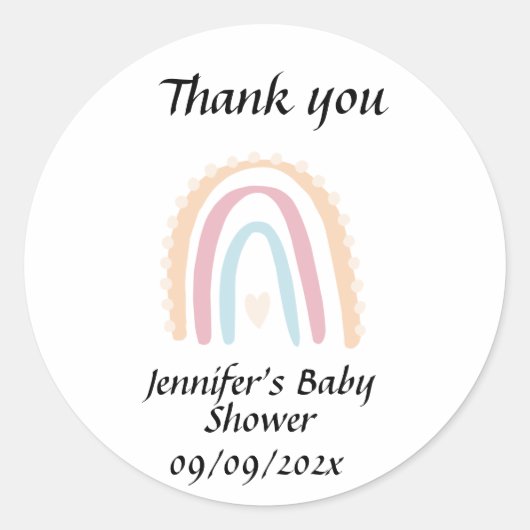 Rustikale Elegant Rainbow Baby Shower Gender-neutr Runder Aufkleber (Vorderseite)