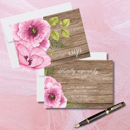 Rustikale Elegant Rosa Grüne Aquarellpflanzen RSVP Karte