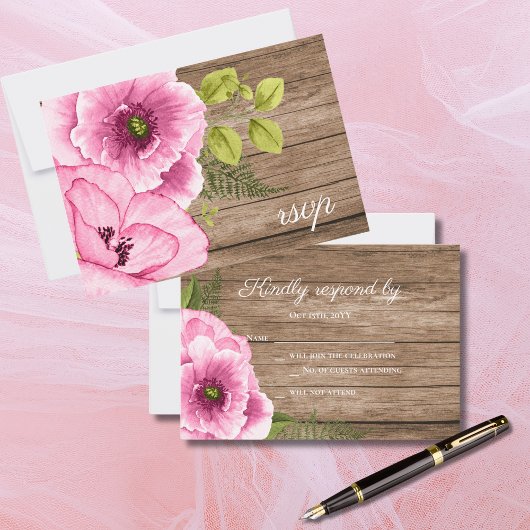 Rustikale Elegant Rosa Grüne Aquarellpflanzen RSVP Karte