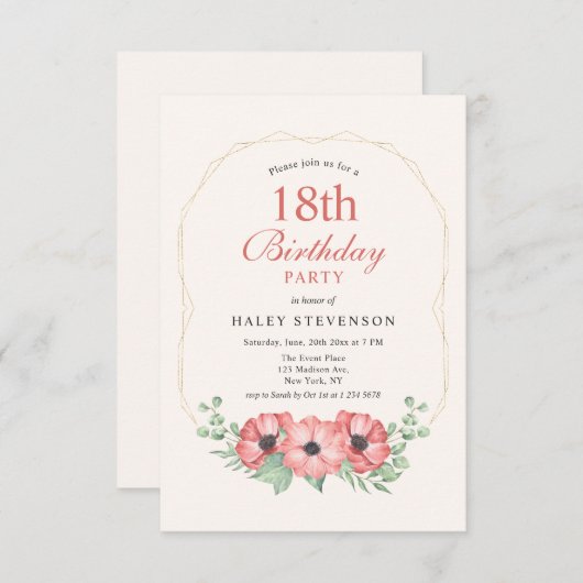 Rustikale Elegant Rosa Rosa Bläschen 18. Geburtsta Einladung (Vorne/Hinten)