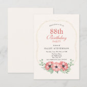 Rustikale Elegant Rosa Rosa Bläschen 88. Geburtsta Einladung (Vorne/Hinten)