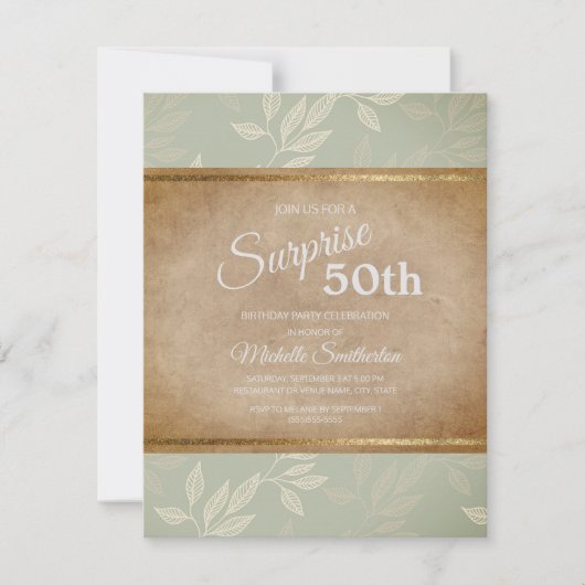 Rustikale Elegant Sage Green Blätter 50. Geburtsta Einladung (Vorderseite)