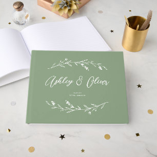 Rustikale Elegant Sage Green Wildblumen Hochzeit Gästebuch