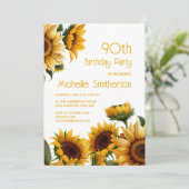 Rustikale Elegant Sonnenblumen 90. Geburtstag Einladung (Stehend Vorderseite)
