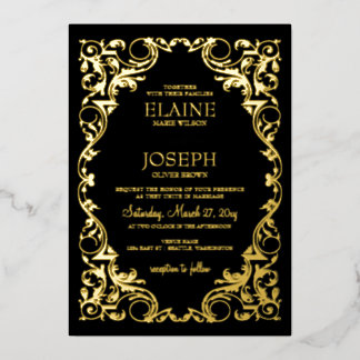 Rustikale Elegant Verziert Frame Black Wedding Folieneinladung