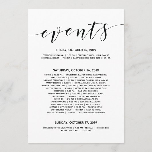 Rustikale Elegant Wedding Welcome and Itinerary Ca Programm (Rückseite)