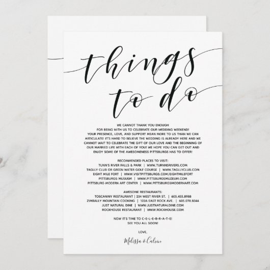 Rustikale Elegant Wedding Welcome and Itinerary Ca Programm (Vorne/Hinten)