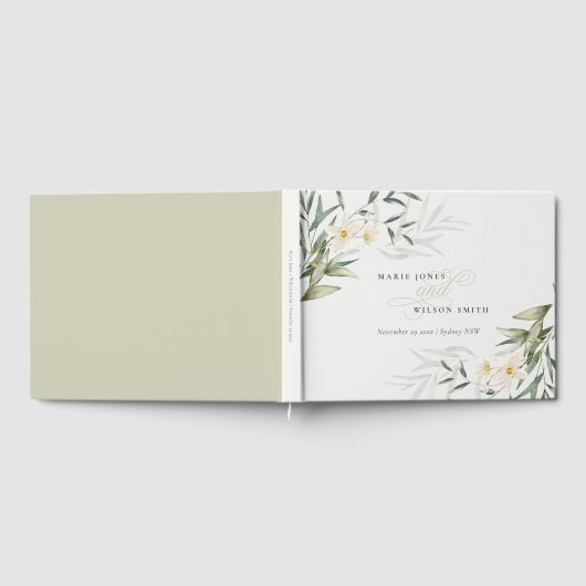 Rustikale Elegant Weiße Grüne Blumenzwiese Gästebuch (Voll)