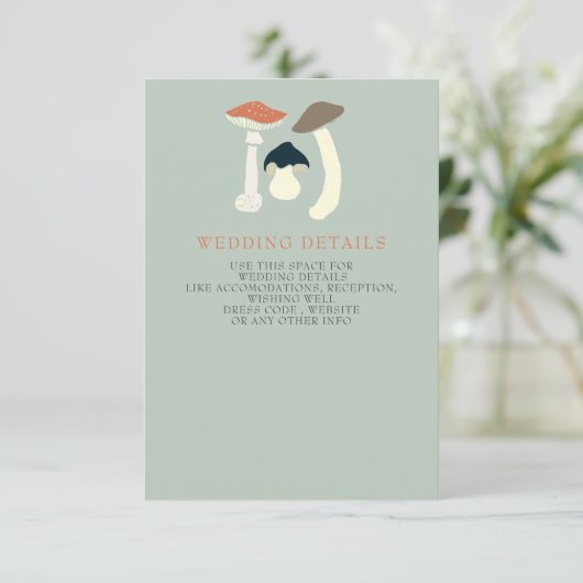 Rustikale Elegant Woodland Wild Mushrooms Wedding Begleitkarte (Stehend Vorderseite)