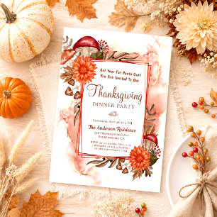 Rustikale elegante Blumen Herbstblätter Thanksgivi Einladung