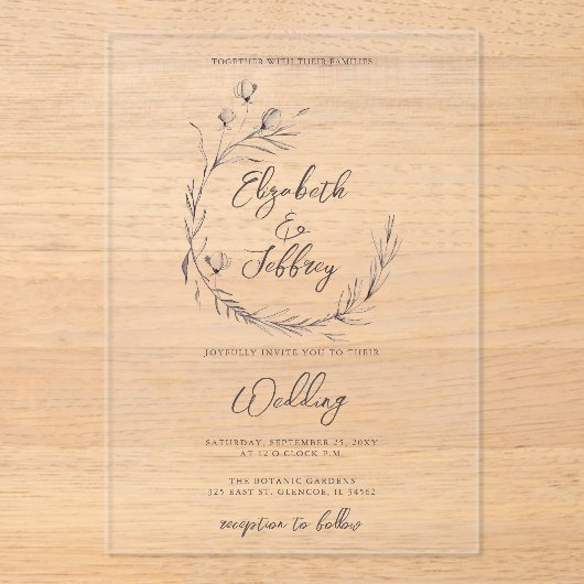 Rustikale Elegante Blumenzettelhochzeit Acryleinladungen (Vorderseite)