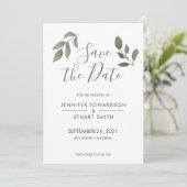 Rustikale, elegante botanische Aquarellfarben Blät Save The Date (Stehend Vorderseite)