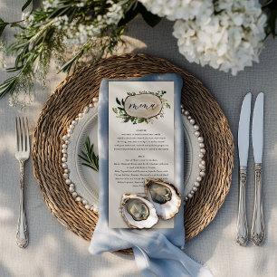 Rustikale elegante botanische Grün-Hochzeitsmenü Menükarte