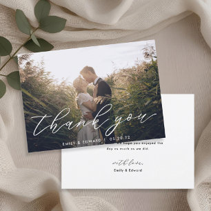 Rustikale elegante Handschrift-Foto-Hochzeit Dankeskarte